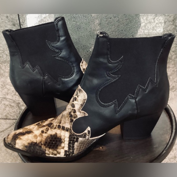 Coconuts by Matisse Black and Snake Print Ankle Boots - Picture 3 of 6
